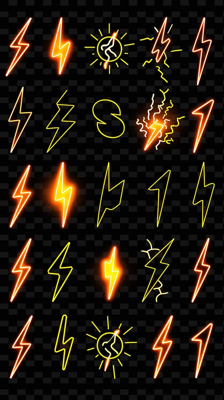 PSD a set of neon lights and lightning