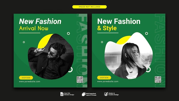 Set of New fashion square banner template with abstract Shape