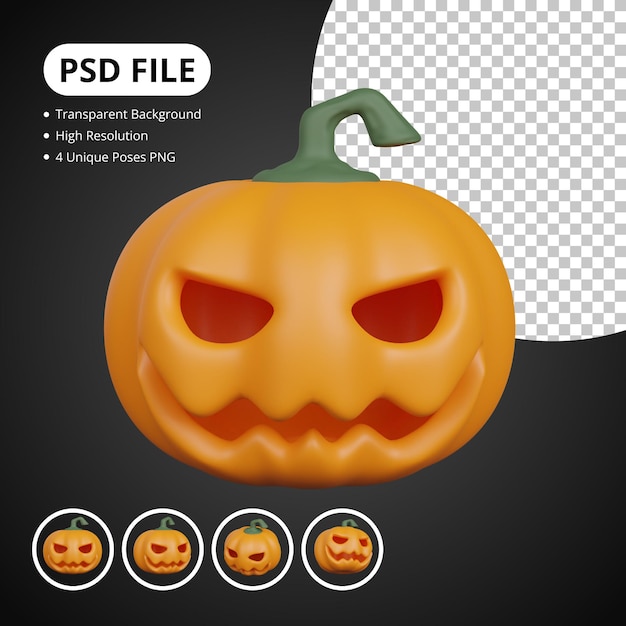 PSD 3dハロウィンカボチャの3dレンダリングのセット