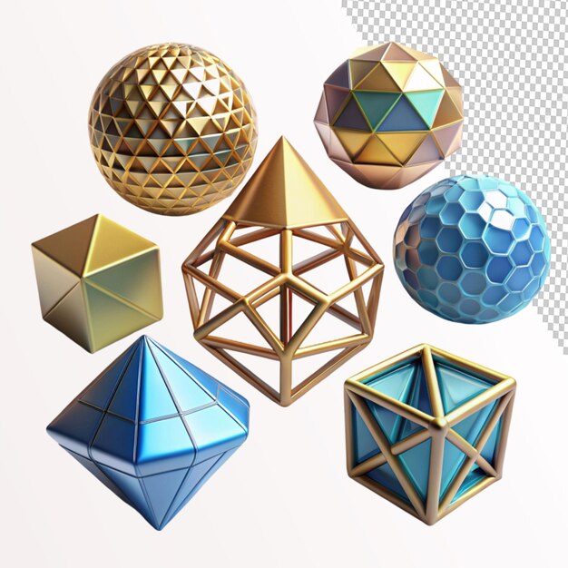 set of 3d render realistic primitives on transparent background