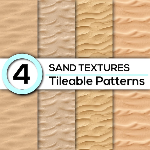 PSD 자연의 모래 언덕 배경에서 영감을 얻은 4 개의 모래 질감의 원활한 타일링 패턴 세트