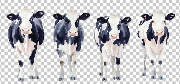 set of a cows standing in a row isolated transparent background