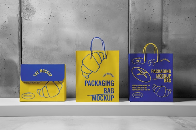 PSD set of bags mockup for packaging