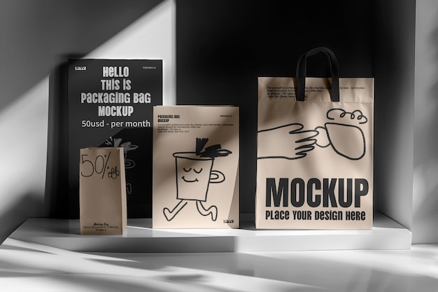 PSD set of bags mockup for packaging