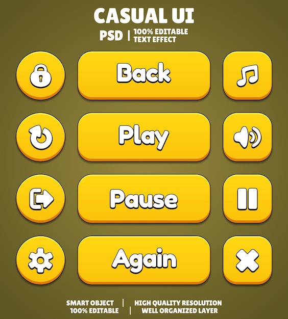 Set Of Beautiful Game Ul Button Cartoon Style UI Button 2D Button 2D UI Game Icon Set Game Ul