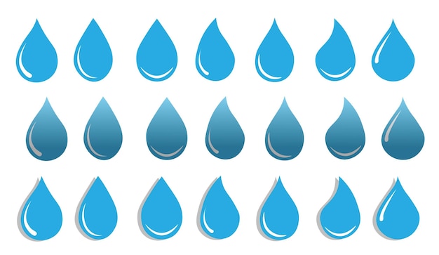set of blue water drop icons flat gradient and shadow variants