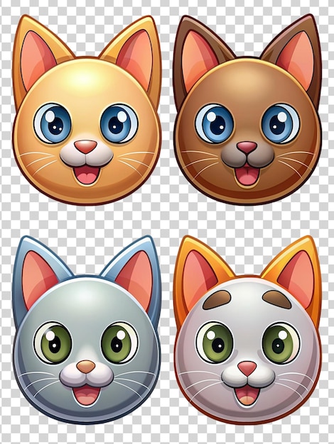 PSD Набор наклейки для мультфильмов для кошек, изолированных на прозрачном фоне
