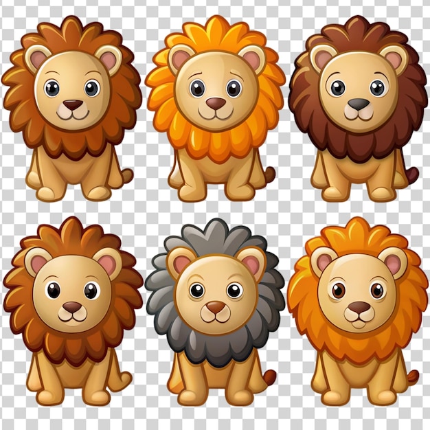 Набор наклейки с мультфильмами о львах, выделенных на прозрачном фоне