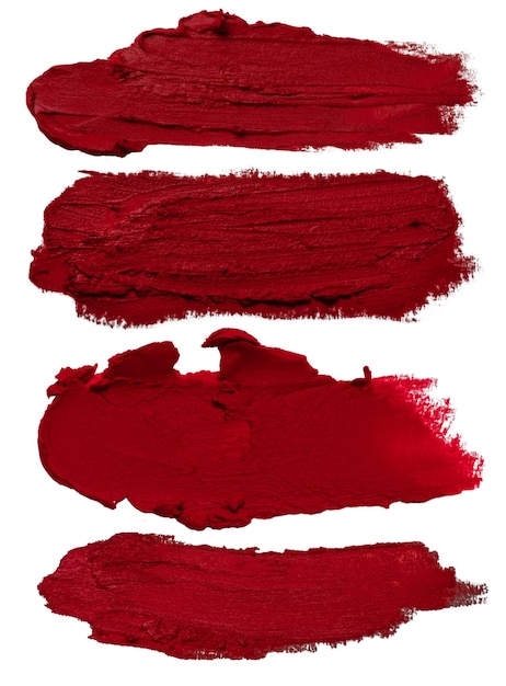 Set of dark red lipstick strokes on empty background