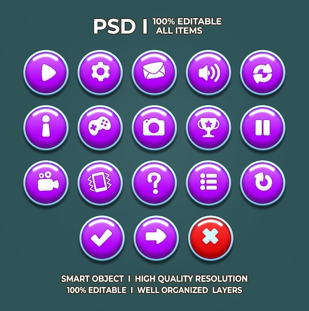 Set of game UI Game UI Set Game UI Button Game Button Game UI PSD Game UI Template Game icon