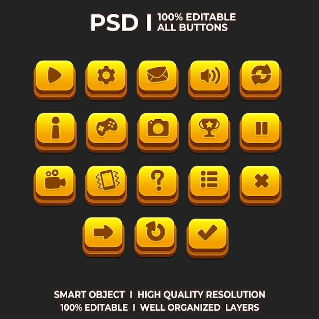 Set of game UI Game UI Set Game UI Button Game Button Game UI PSD Game UI Template Game icon