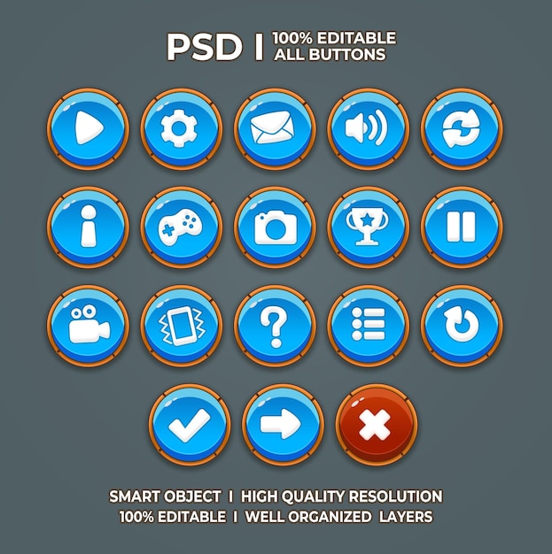 Set of game UI Game UI Set Game UI Button Game Button Game UI PSD Game UI Template Game icon
