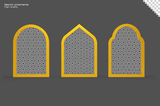 PSD 골드 이슬람 장식 창 세트