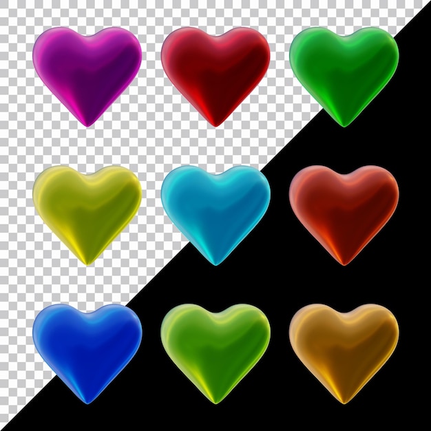 PSD 3 d レンダリングでのハートのアイコンまたは愛のシンボル図形のセット