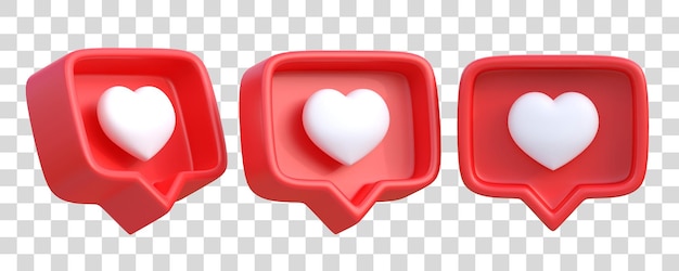 Set of heart in speech bubble icon isolated on a white background Love like heart 3D render