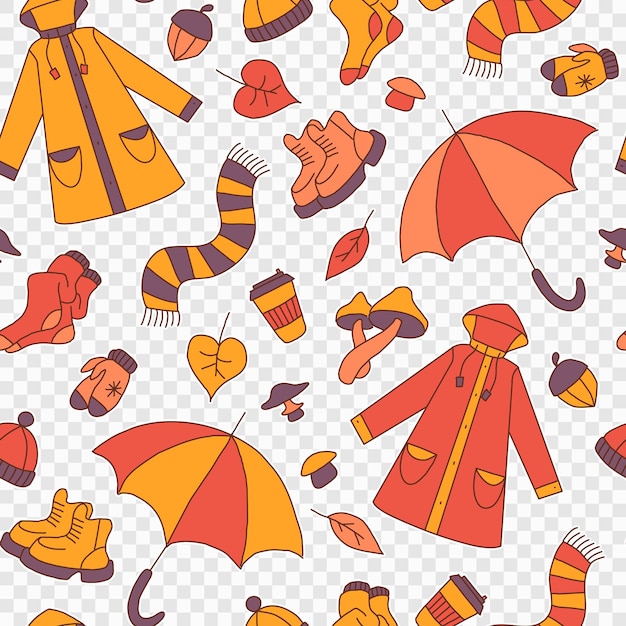 Set of illustration symbolizing autumn bright cartoon childish style seamless pattern