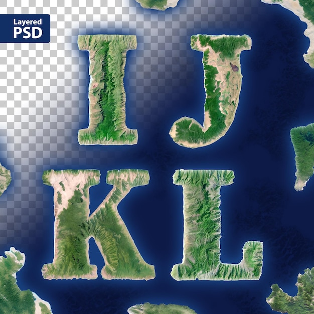 PSD 島の地図の形で作られた文字のセット