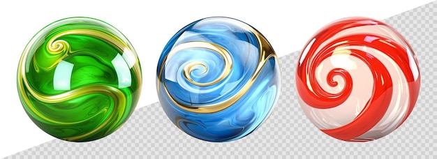 PSD 白い背景に分離された大理石のボールのセット カラフルな装飾的な抽象的な超現実的な 3 d 球