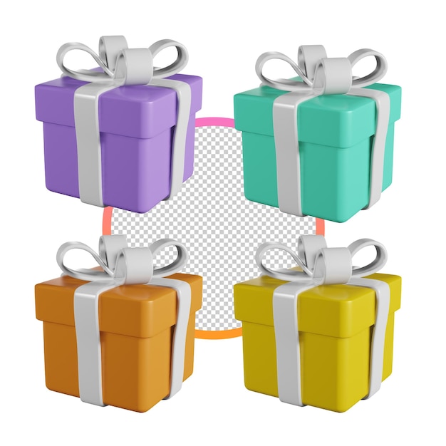 set of multi color gift box isolated 3d render icon illustration