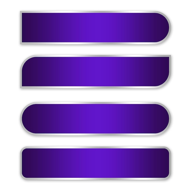 set of purple buttons with silver borders and rounded corners for ui design