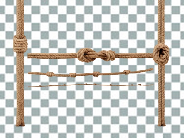 PSD Набор реалистичных коричневых веревок из джута или конопли скрученные веревки с петлями и узлами