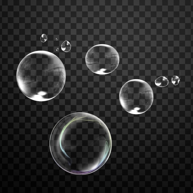 Set of realistic soap bubbles isolated on transparent background