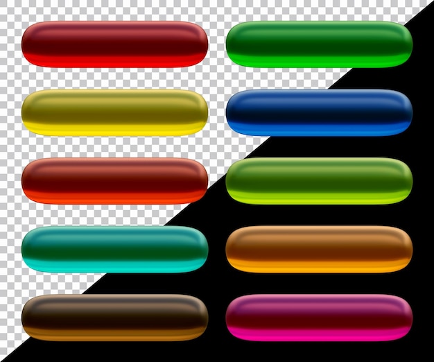 Set of round rectangle shape buttons in 3d render