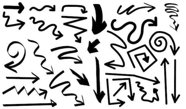 Set of sketched arrows isolated on a transparent background