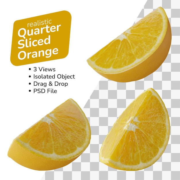 レモン分離されたオレンジのスライスされたクォーターピースのセット