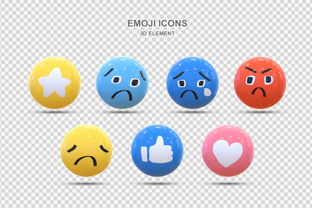 PSD ソーシャルメディアのリアクション 3d エモティコンのセット