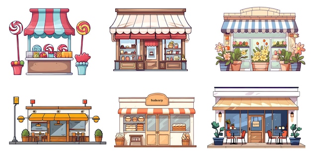PSD 카페 레스토랑과 가게의 벡터 삽화 세트