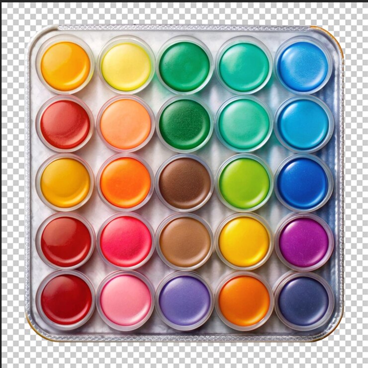 PSD set of watercolor paints isolated on transparent background