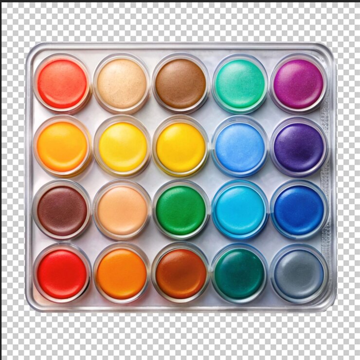 PSD set of watercolor paints isolated on transparent background