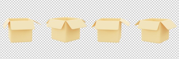 Set of opened parcel boxes great discount and sale promotion concept object collection 3d rendering