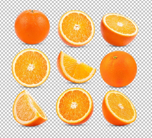 Set of orange fruit isolated on alpha layer