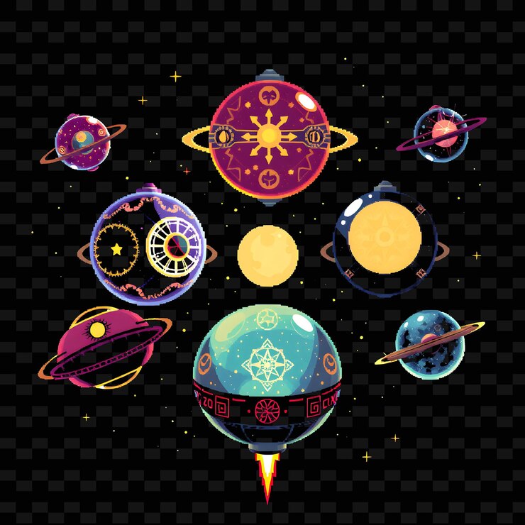 PSD set orbital pods with cosmic motifs pods hover above the ground exterio png house element designsr
