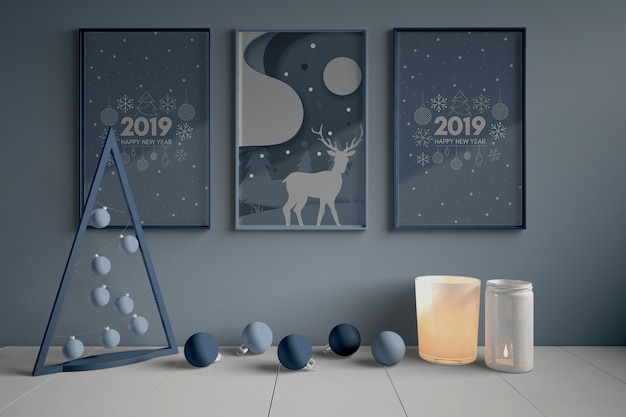 PSD set of paintings on wall for christmas