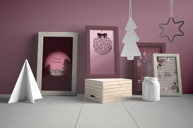 PSD set of paintings on wall with christmas concept