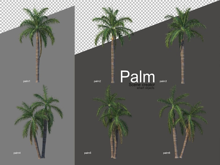 PSD set of palm tree arrangements