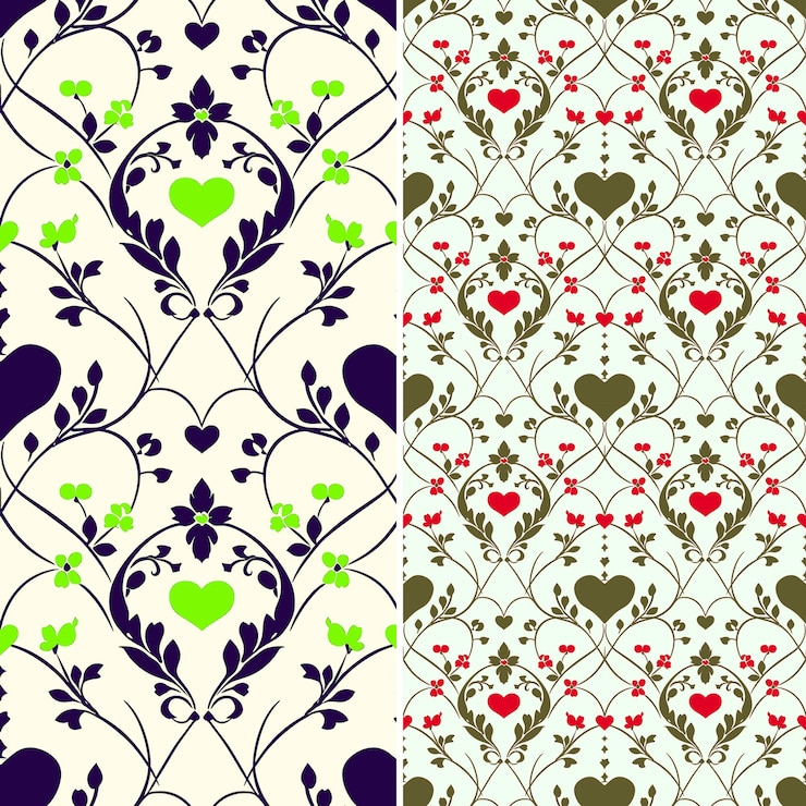 PSD a set of patterns with hearts and flowers