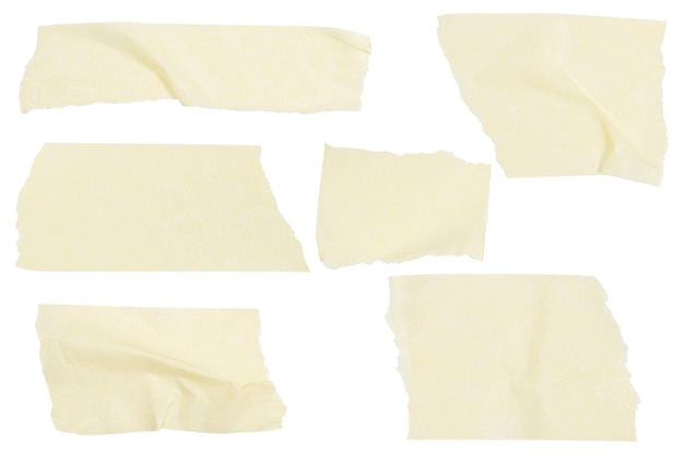 PSD set of pieces of yellow paper tape on a blank background