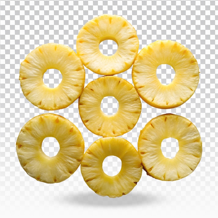 PSD a set of pineapple slices flying on a transparent background with a white background