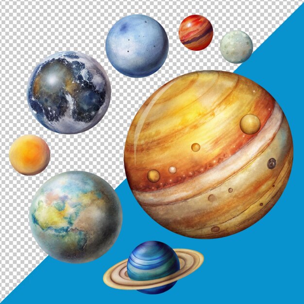 Set of planets on transparent background