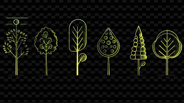 PSD set of plants with the image of trees on a black background