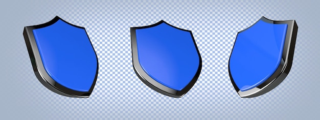 Set of protected guard shield 3d safety badge security label defense safeguard sign 3d render