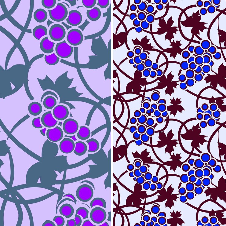 PSD a set of purple and blue grapes and vines