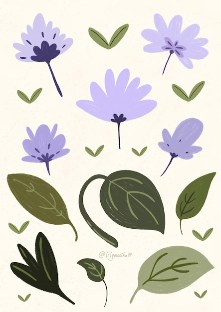 PSD set of purple flower pattern illustration