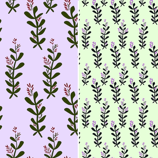 A set of purple and green floral patterns