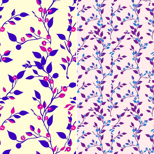 PSD a set of purple and pink floral designs