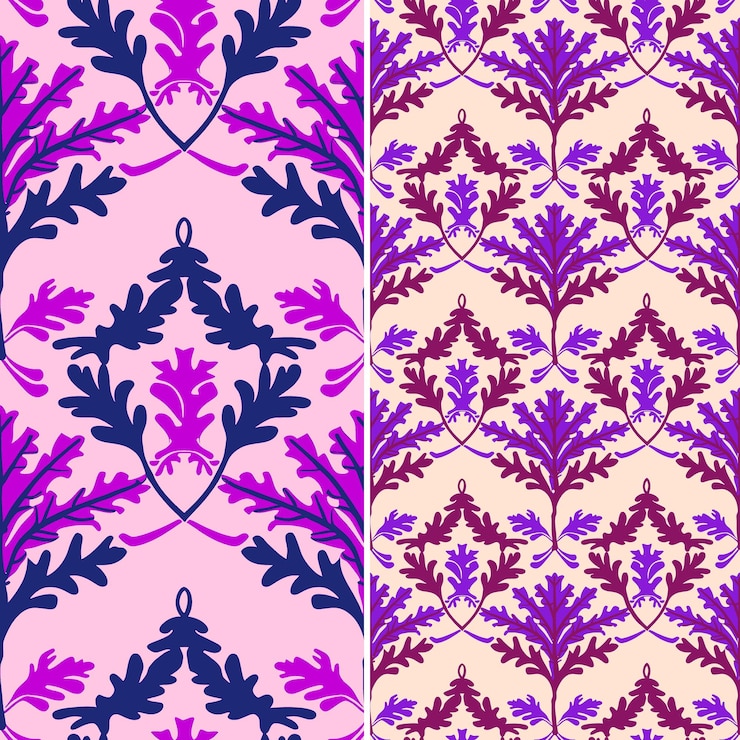 PSD a set of purple and pink floral patterns